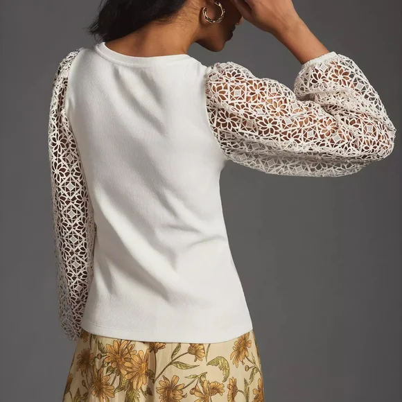 NWOT Anthropologie Maeve Lace-Sleeve Top - Picture 2 of 6
